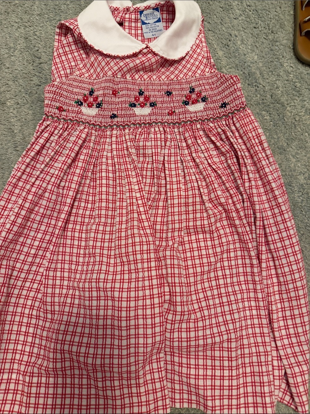 Carriage Boutique Red & White Plaid Smocked Dress with Peter Pan Collar